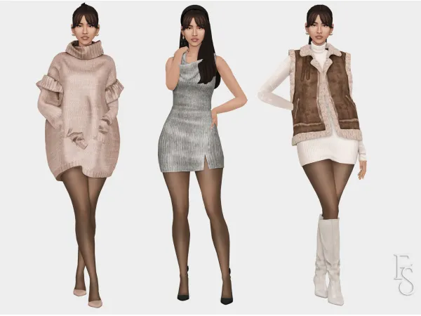 Mix Sweater Dress Lookbook by farfallasims - The Sims 4 Custom Content