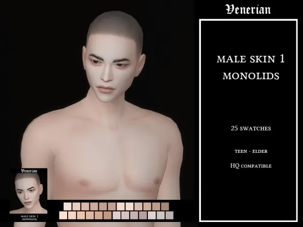 Alpha Male Skin 1 (Monolids) Light to Medium skintones - The Sims 4 Custom Content