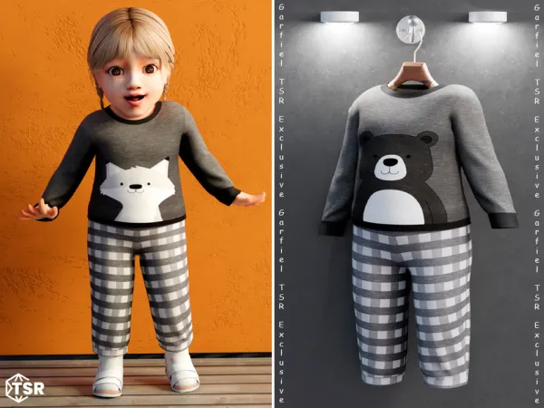 Alpha Infant Animal print pajamas with plaid bottoms by Garfiel - The Sims 4 Custom Content