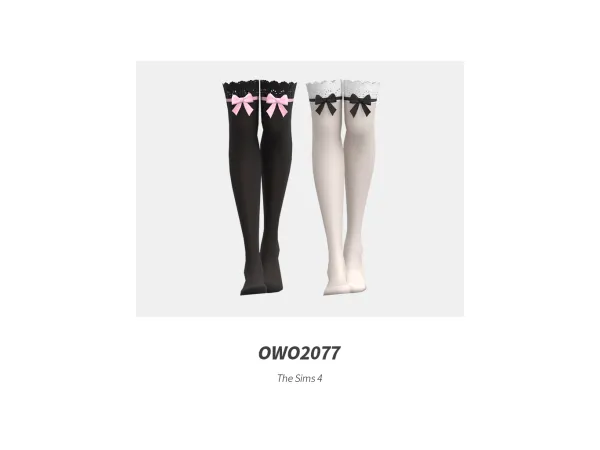 Mix OWO2077 Lace Bow Thigh High Socks - The Sims 4 Custom Content