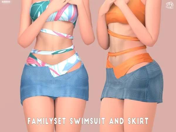 Mix Summer Family set Female Swimsuit with skirt BRsims - The Sims 4 Custom Content