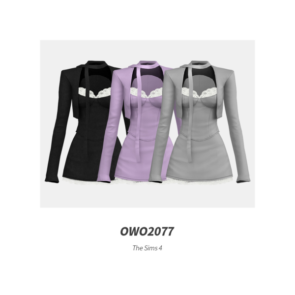 Mix OWO2077 Elegant Lace Jacket Dress by simsfinds - The Sims 4 Custom Content
