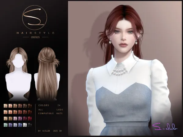 Alpha S Club_090925_ Half bun long hair Club by S - The Sims 4 Custom Content
