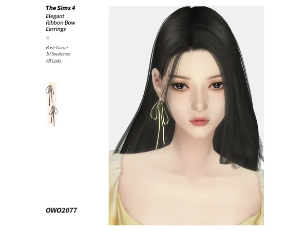 Mix OWO2077 Elegant Ribbon Bow Earrings - The Sims 4 Custom Content