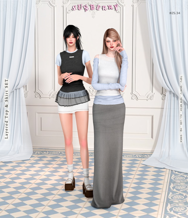 Alpha [SUNBERRY]2534_ Layered Top Skirt set by simsfinds - The Sims 4 Custom Content