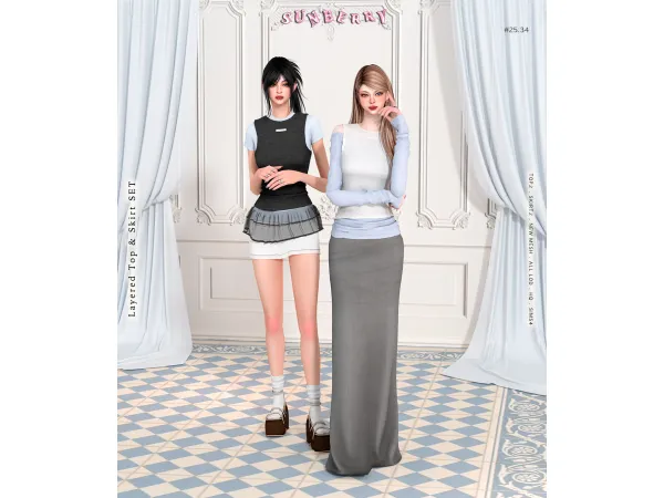 Alpha [SUNBERRY]2534_ Layered Top Skirt set - The Sims 4 Custom Content