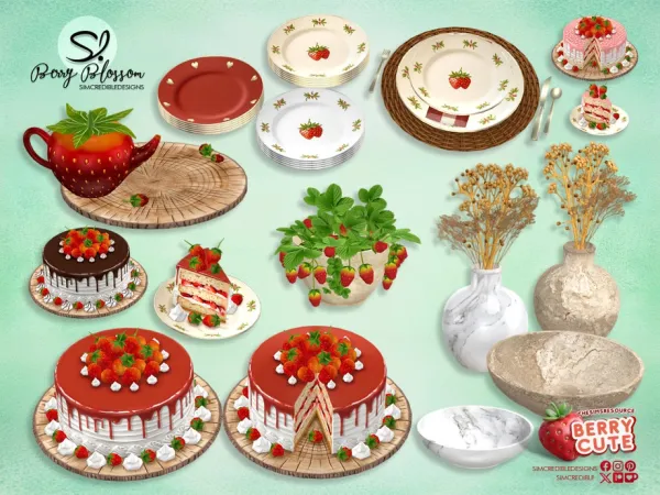 Alpha Berry Blossom Decor - The Sims 4 Custom Content