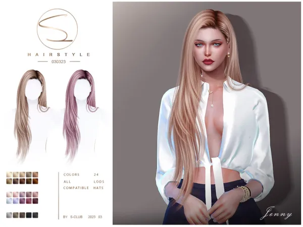 Alpha Long straight hairstyle(Jenny030323) Club by S - The Sims 4 Custom Content