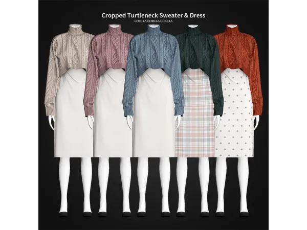 Alpha Cropped Turtleneck Sweater Dress by [Gorilla Gorilla Gorilla] - The Sims 4 Custom Content