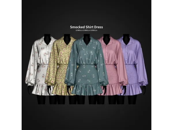 Alpha Smocked Shirt Dress by gorillax3 - The Sims 4 Custom Content