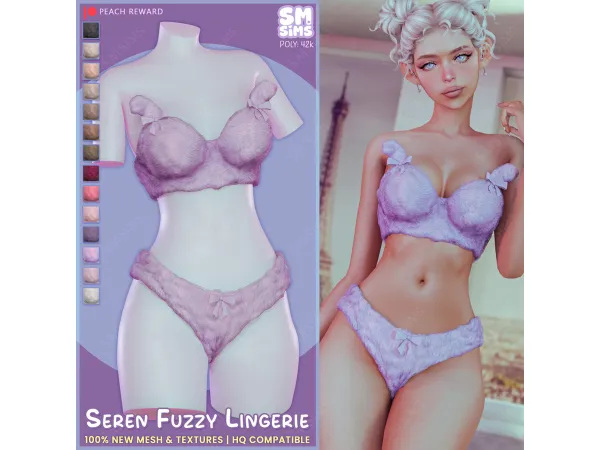 Alpha PEACH Seren Fuzzy Lingerie by SMSims - The Sims 4 Custom Content