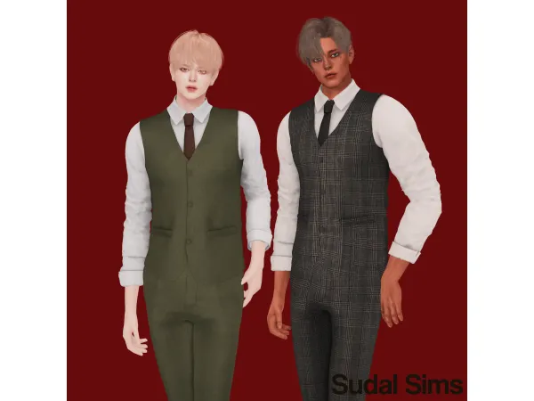 Alpha [sudal] Vest Tie Shirt Tailored Pants Set M - The Sims 4 Custom Content