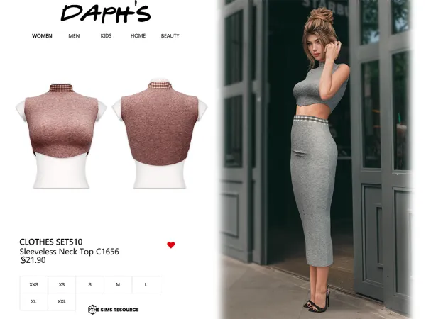 Alpha Daph's Clothes SET510 Sleeveless Neck Top C1656 by daphsmods - The Sims 4 Custom Content