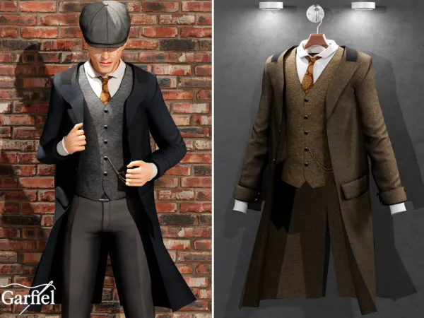 Alpha Adult Top Vintage coat with vest and tie by Garfiel - The Sims 4 Custom Content
