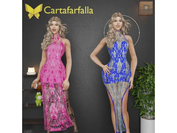 Alpha Cartafarfalla Camellia Dress - The Sims 4 Custom Content