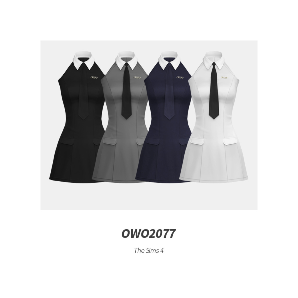Mix OWO2077 Chic Halter Neck Tie Dress by simsfinds - The Sims 4 Custom Content