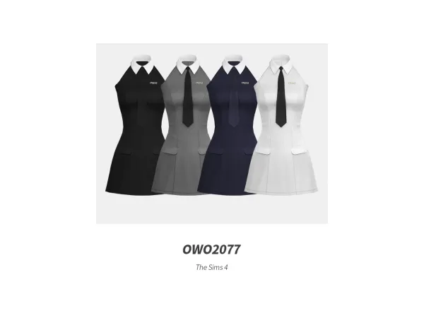 Mix OWO2077 Chic Halter Neck Tie Dress - The Sims 4 Custom Content