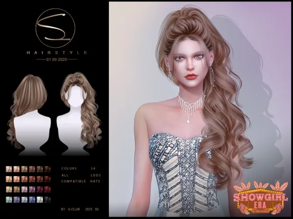 Alpha S Club_010925_ Side parted Curly ponytail Club by S - The Sims 4 Custom Content
