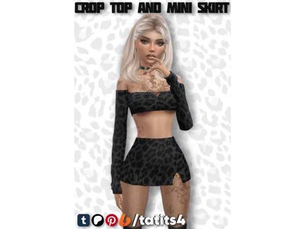 Maxis Match Mini crop top with long sleeves and mini skirt with a slit by tatits4 - The Sims 4 Custom Content