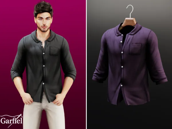 Mix Adult Casual button up shirt with pocket by Garfiel - The Sims 4 Custom Content