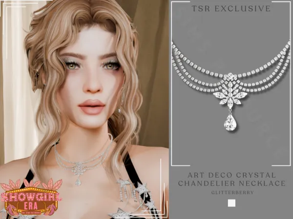 Alpha Showgirl Art Deco Crystal Chandelier Necklace by Glitterberryfly - The Sims 4 Custom Content