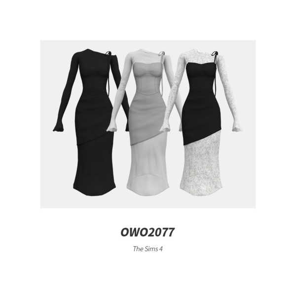 Mix OWO2077 Layered Irregular Slim Dress by simsfinds - The Sims 4 Custom Content