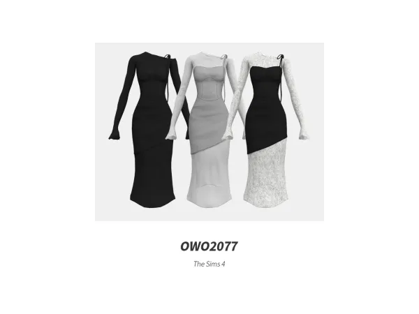 Mix OWO2077 Layered Irregular Slim Dress - The Sims 4 Custom Content