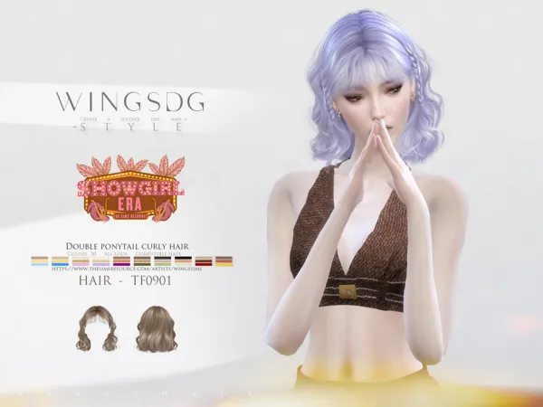 Alpha WINGS TF0901 Double ponytail curly hair by wingssims - The Sims 4 Custom Content