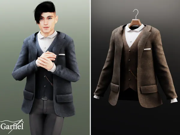 Alpha Adult Classic suit jacket with vest by Garfiel - The Sims 4 Custom Content