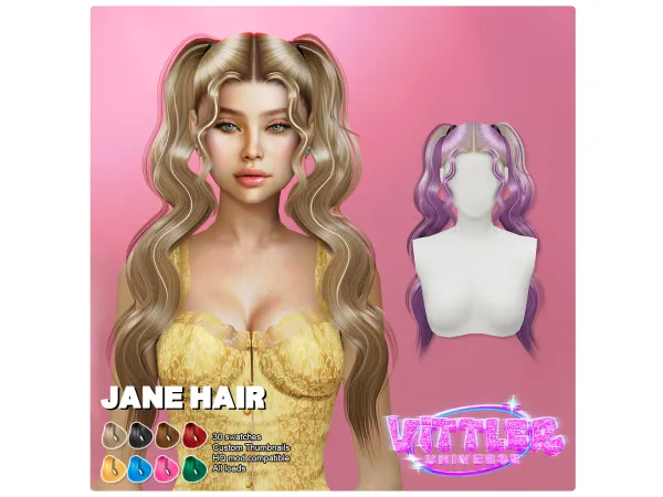Alpha Jane Female Hair by VittlerUniverse - The Sims 4 Custom Content
