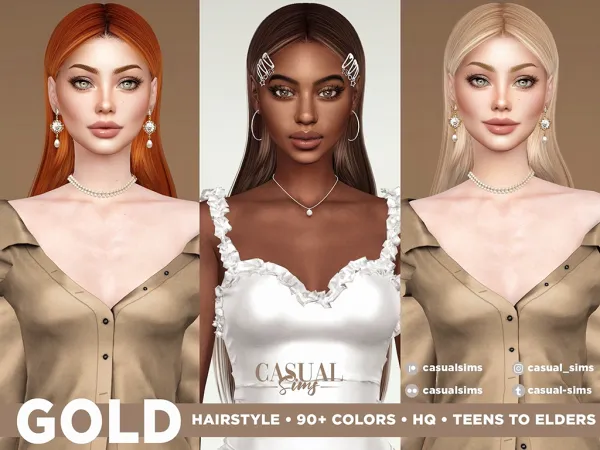 Alpha Gold Hairstyle Without Bangs [Simsfinds] - The Sims 4 Custom Content