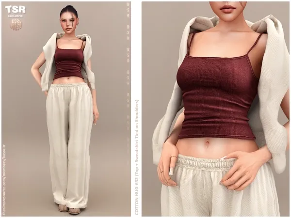 Alpha COTTON HUG 632 (TopSweatshirt Tied on Shoulder) BD1606 by busratr - The Sims 4 Custom Content