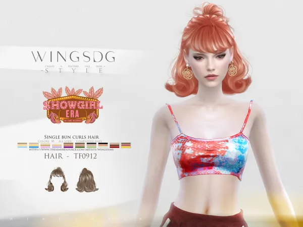 Alpha WINGS F0912 Single bun curls hair by wingssims - The Sims 4 Custom Content
