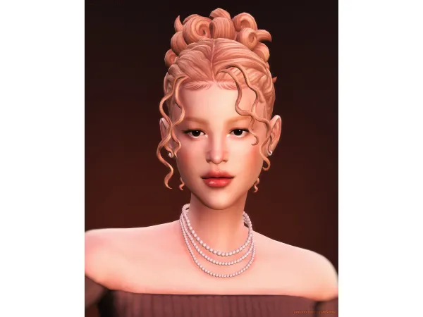 Maxis Match Rosie Curly Bun Hair by rustysims - The Sims 4 custom content