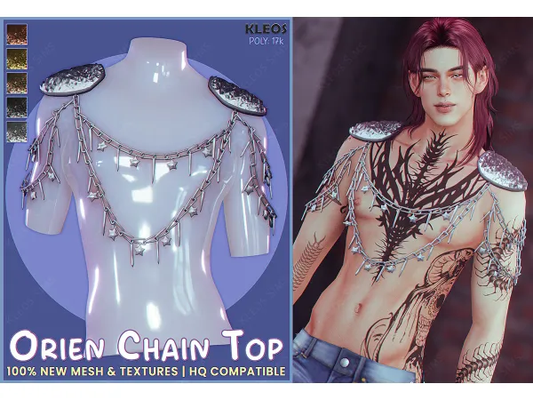 Alpha PEACH Orien Chain Top by kleossims - The Sims 4 Custom Content