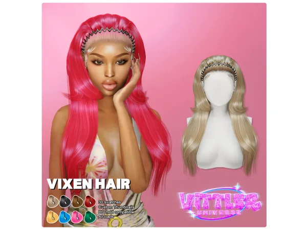 Alpha Vixen Female Hair by VittlerUniverse - The Sims 4 Custom Content