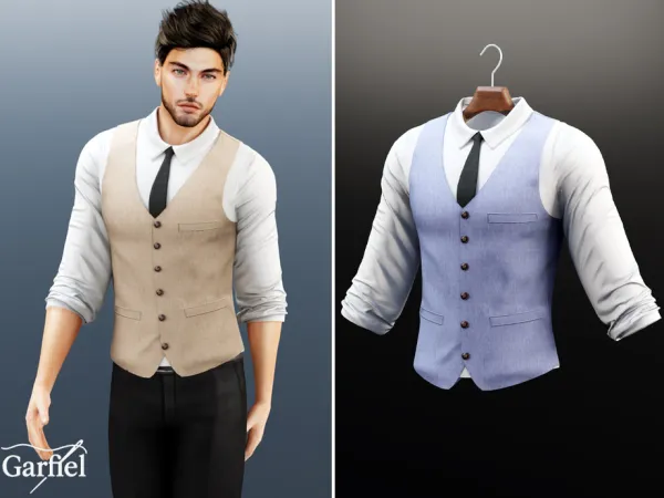 Alpha Adult Formal buttoned vest with tie by Garfiel - The Sims 4 Custom Content