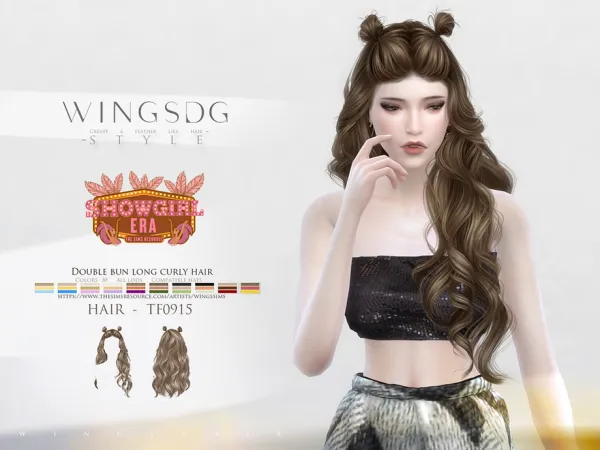 Alpha WINGS TF0915 Double bun long curly hair by wingssims - The Sims 4 Custom Content