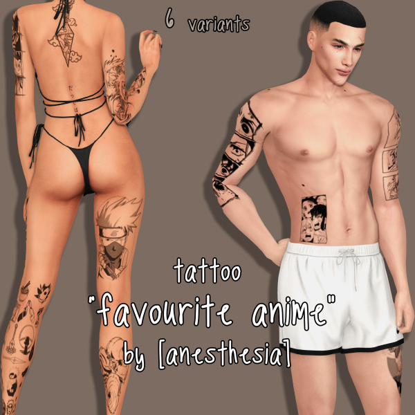 Mix [anesthesia] Favourite anime tattoo by simsfinds - The Sims 4 Custom Content