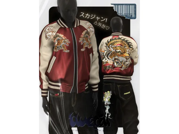 Alpha Sukajan male jacket by xbluepillx - The Sims 4 Custom Content