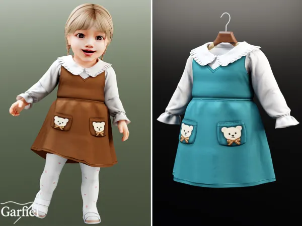 Mix Infant Sweet dress with teddy bear pockets by Garfiel - The Sims 4 Custom Content