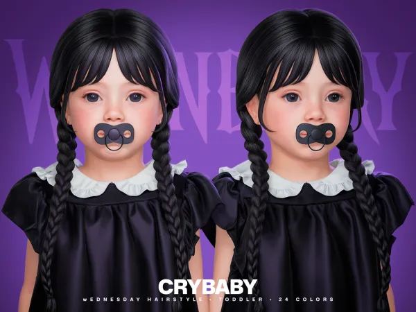 Maxis Match CRYBABY Wednesday Hairstyle I Toddler (Wandinha) by crybaby - The Sims 4 Custom Content