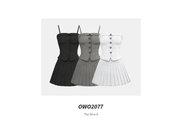 Mix OWO2077 Pinstripe Pleated Dress - The Sims 4 Custom Content