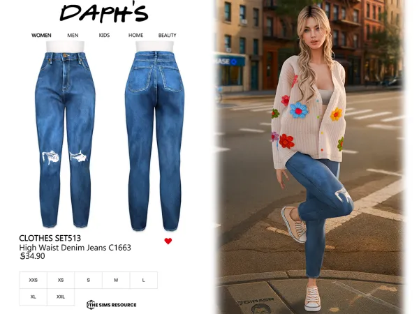 Alpha Daph's Clothes SET513 High Waist Denim Jeans C1663 by daphsmods - The Sims 4 Custom Content
