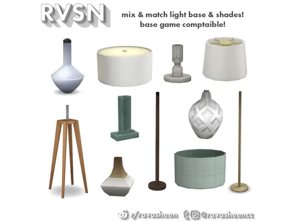 Maxis Match RAVSHEEN GLOW WITH THE FLOW MIX N MATCH LAMPS - The Sims 4 Custom Content