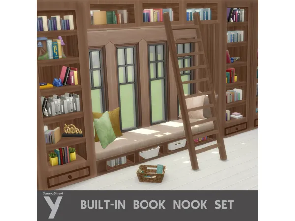 Built-In Book Nook Set by YannaSims4CC