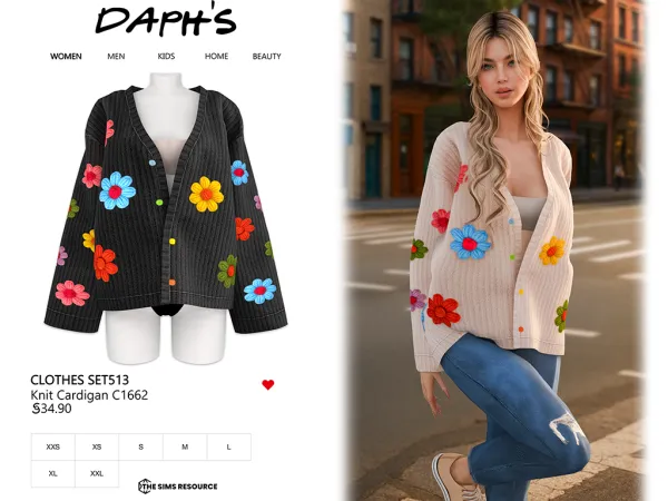 Alpha Daph's Clothes SET513 Knit Cardigan C1662 - The Sims 4 Custom Content