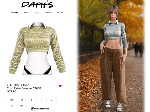 Alpha Daph's Clothes SET512 Crop Retro Sweater C1660 by daphsmods - The Sims 4 Custom Content