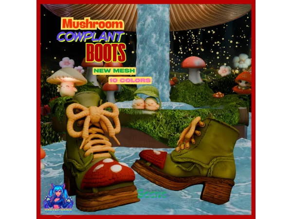 Alpha Mushroom Cowplant Boots by PastelPaws - The Sims 4 Custom Content