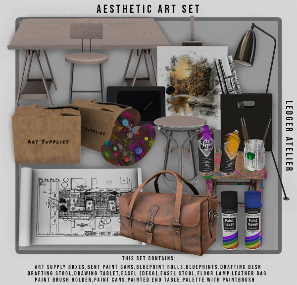 Alpha Aesthetic Art Set (Atelier Tiers) by ledger_atelier - The Sims 4 Custom Content